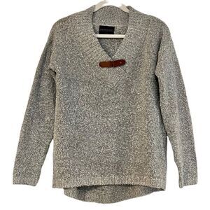 Absolutely Creative Worldwide Gray Sweater Brown Elbow Patch Buckle Small